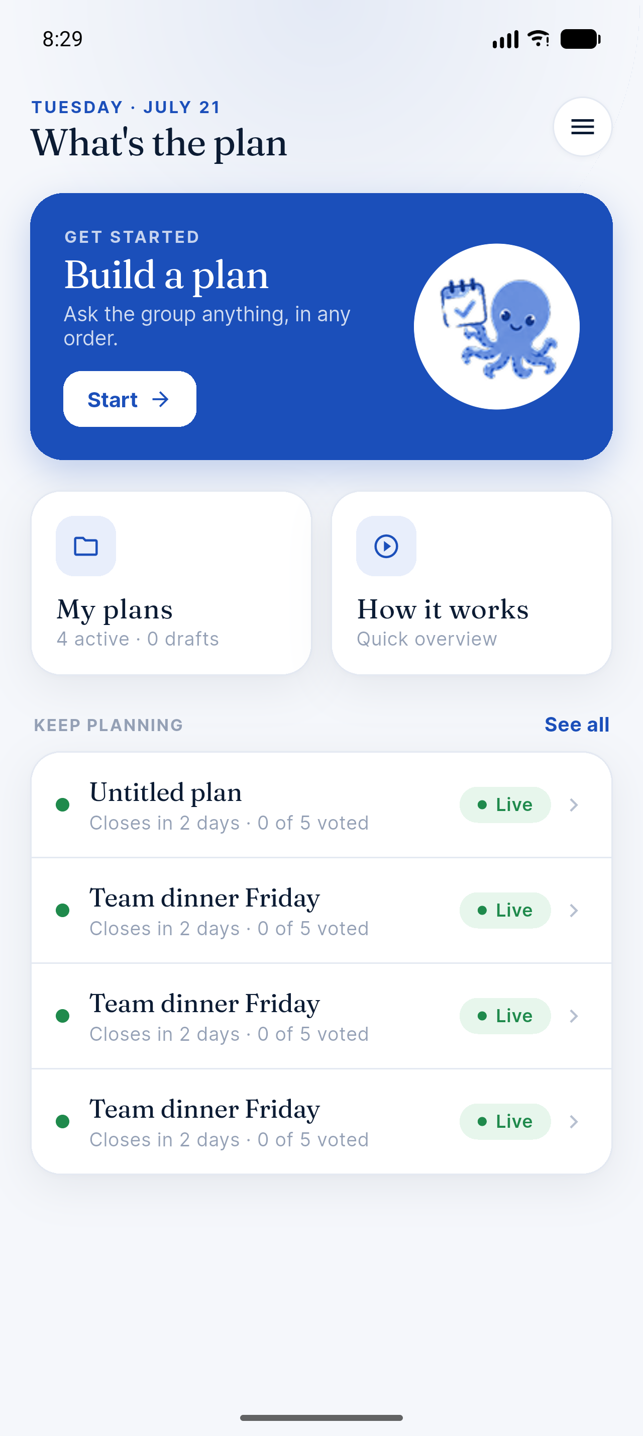 Plan Together home screen