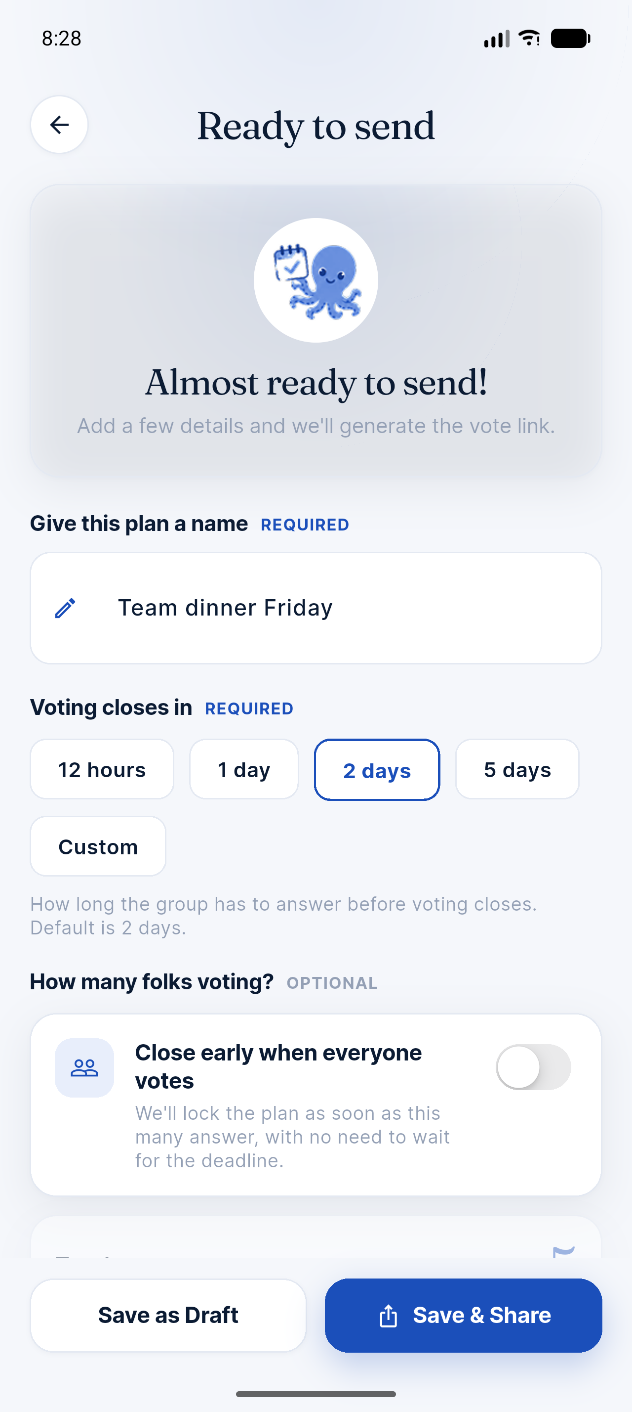 Plan Together question ready to send